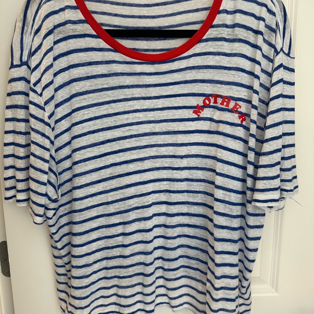 MOTHER Blue and Red Striped Tee